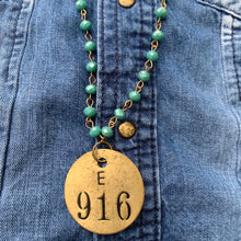 Load image into Gallery viewer, 916 Brass Tag &amp; Turquoise Beaded Necklace