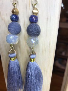 Blue Rough Agate  Stone & Tassel Earrings