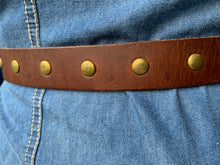 Load image into Gallery viewer, Vintage Leather Double. D-Ring Belt with Brass Studs