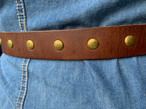 Vintage Leather Double. D-Ring Belt with Brass Studs