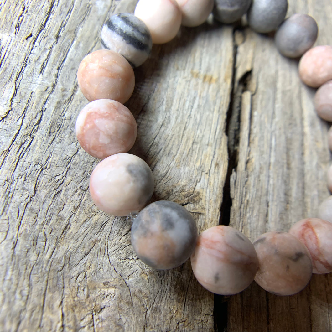 Beaded Bracelet Crafted from Pink Zebra Matte Semi-Precious Stone Beads