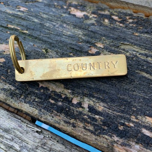 Vintage Solid Brass “COUNTRY” Keychain