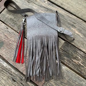 Silver Pigskin & Lipstick Red Leather Bag Tassel