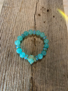 Turquoise Beaded Bracelet with Raw Stone Accent