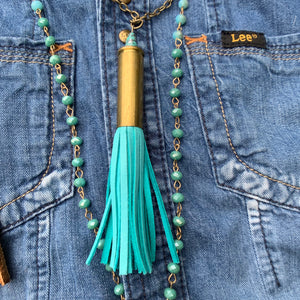 Bullet Casing & Leather Tassel Necklace