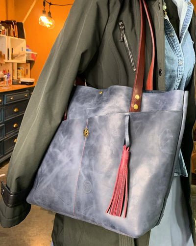 Big Mama Tote + in Navy Oil Tanned Leather