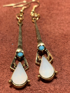 Turquoise & Opal Art Deco Drop Earrings