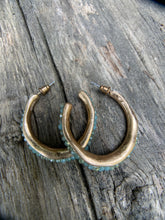 Load image into Gallery viewer, Sea Glass Beaded Gold Hoop Earrings