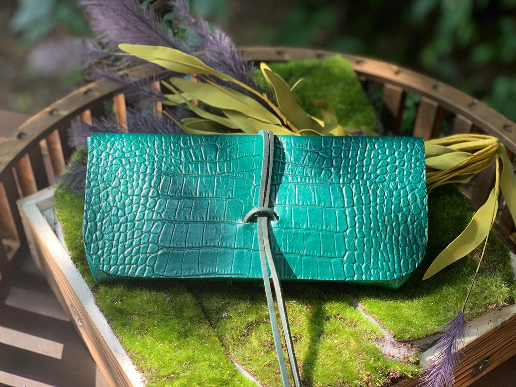 The Priscilla in Emerald Green Metallic Dyed Croc Embossed