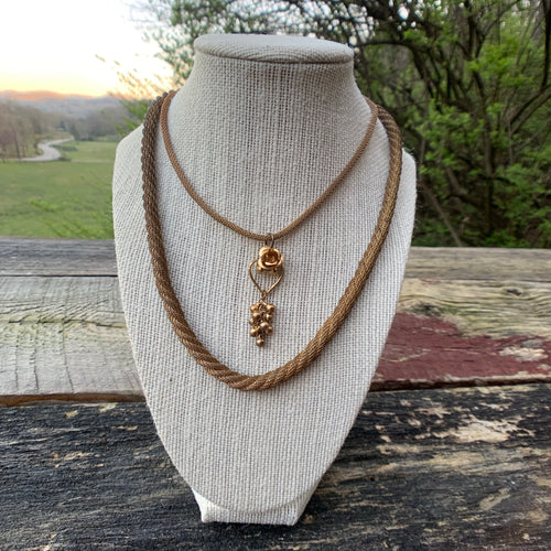 Private Collection Vintage Gold Necklace with Rosebud Pendant