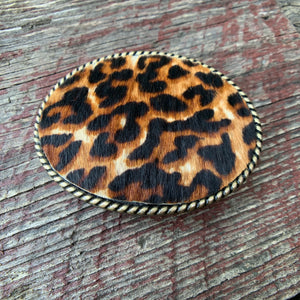 Hair on Hide Leopard Printed Belt Buckle