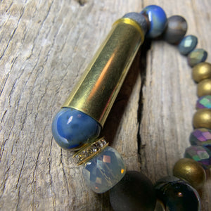 Vintage Brass Bullet Casing & Agate & Stone Beaded Bracelet