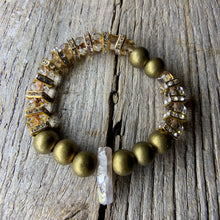 Load image into Gallery viewer, Gold Beaded Bracelet with Rose Luster Quartz Accent