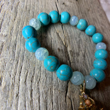 Load image into Gallery viewer, Turquoise &amp; Glass Beaded Bracelet with Vintage Pendant Charm