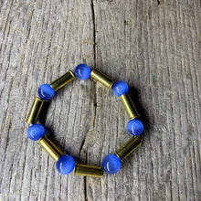 Load image into Gallery viewer, Vibrant Blue Glass Beaded &amp; Brass Bullet Casing Bracelet