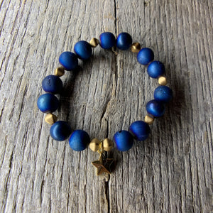 Blue & Gold Beaded Bracelet with Gold Star Charm