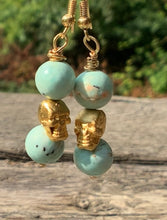 Load image into Gallery viewer, Turquoise &amp;  Gold Skull Earrings