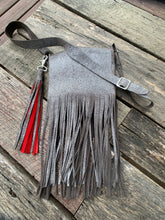 Load image into Gallery viewer, “The Gypsy” Crossbody Fringed Bag In Silver Pigskin