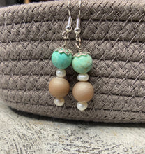 Load image into Gallery viewer, Turquoise, Freshwater Pearls &amp; Champagne Stone Earrings
