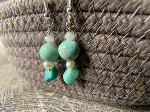 Turquoise, Freshwater Pearls & Howlite Earrings
