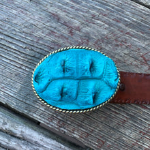 Load image into Gallery viewer, Turquoise Caiman Hide Belt Buckle