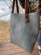 Load image into Gallery viewer, Big Mama Tote in Distressed Denim Hued Leather