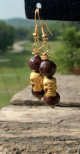Load image into Gallery viewer, Garnet &amp;  Gold Skull Earrings