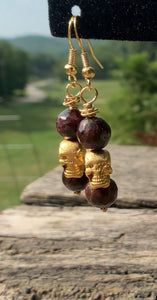 Garnet &  Gold Skull Earrings