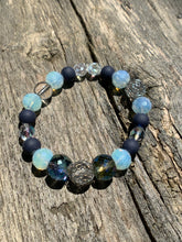 Load image into Gallery viewer, Blue &amp; White Faceted Glass Beaded Bracelet with Silver Accents