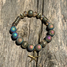 Load image into Gallery viewer, Multi Iris Druzy Agate Bracelet with Starfish Charm