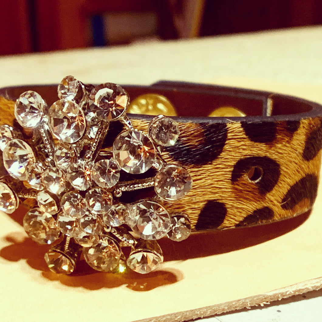 “Gigi” Hair on Hide Cuff with Vintage Accent