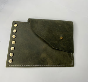 Raw Edge Military Green Leather Pouch