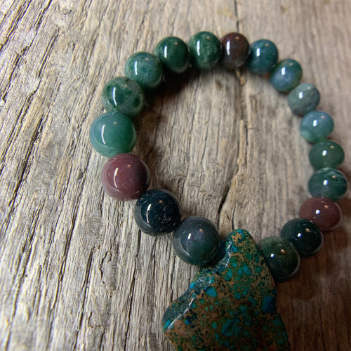 Fancy Jasper Stone Beaded Bracelet with Large Stone Accent