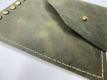 Load image into Gallery viewer, Raw Edge Military Green Leather Pouch