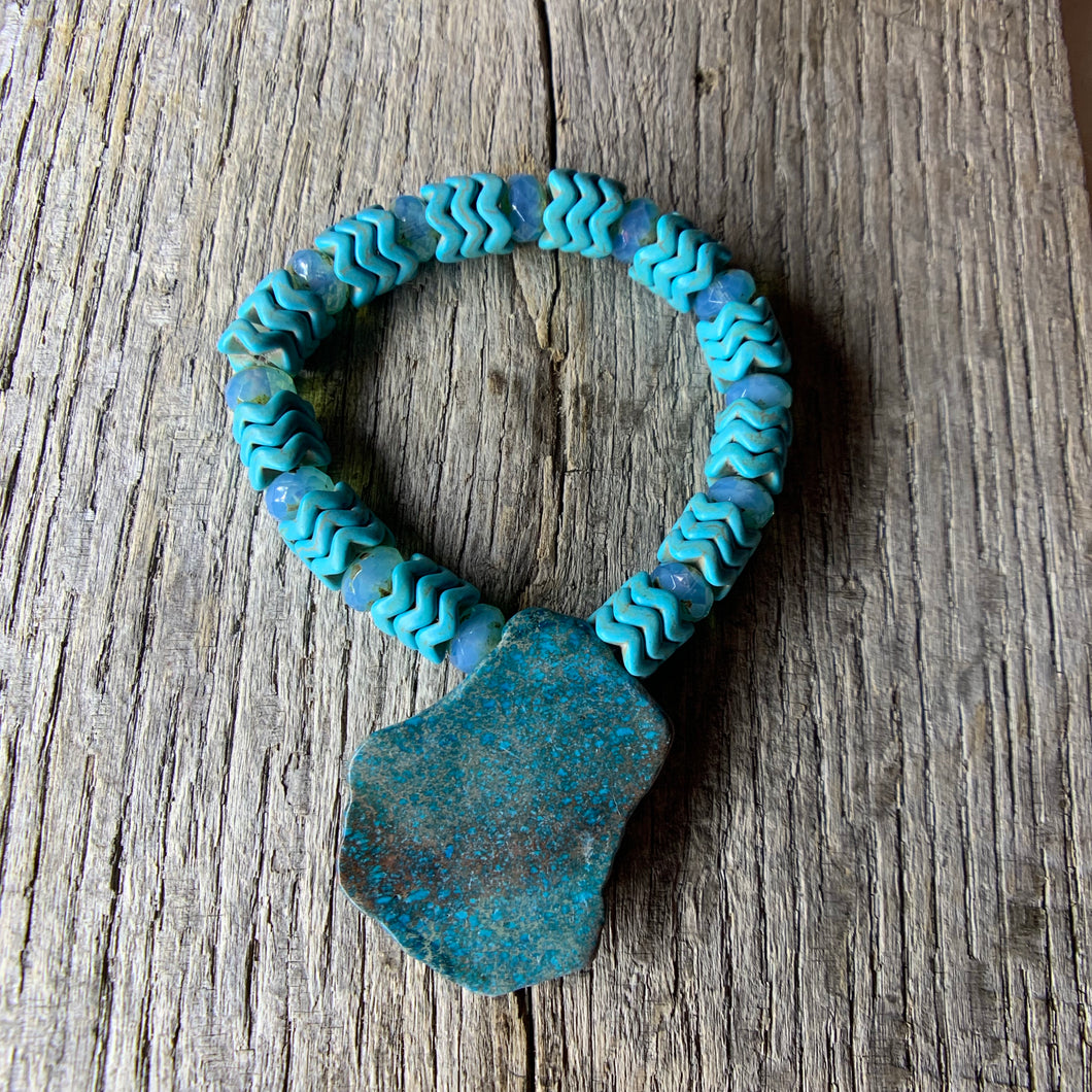 Turquoise Beaded Bracelet with Large Turquoise Stone