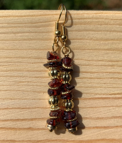 Raw Garnet & Gold Earrings