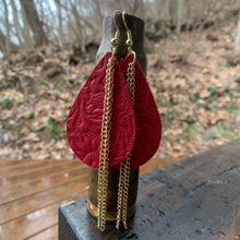 Load image into Gallery viewer, Red Embossed Leather Earrings with Gold Chain Accent