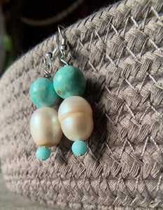 Turquoise & Large Freshwater Pearl Earrings