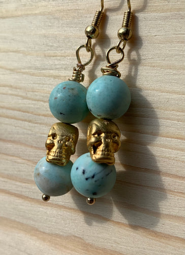 Turquoise &  Gold Skull Earrings