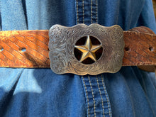 Load image into Gallery viewer, Y&#39;all. This belt has been around. Worn. Pushed. Loved.  You can see it in the soft worn spots and holes punched after the fact. Half in Tennessee&#39;s spring sunshine, and half in the shade. This belt is so dang pretty. 