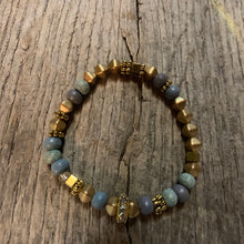Load image into Gallery viewer, Delicate Gold Metal &amp; Iris Wooden Beaded Bracelet