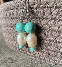 Load image into Gallery viewer, Turquoise &amp; Large Freshwater Pearl Earrings