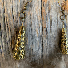 Load image into Gallery viewer, Tennessee Turkey Feather Earrings with Hammered Bronze Cap
