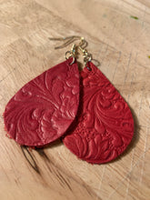 Load image into Gallery viewer, Leather Earrings Red Embossed