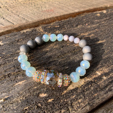 Load image into Gallery viewer, Silver Faceted Glass, Mother of Pearl &amp; Rhinestone Beaded Bracelet