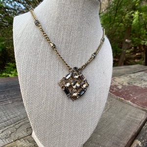 Vintage Gold Necklace with Rhinestone Pendant