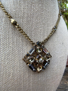 Vintage Gold Necklace with Rhinestone Pendant