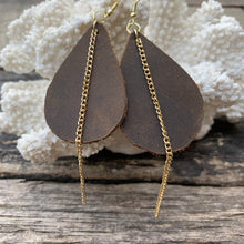 Load image into Gallery viewer, Rustic Leather Earrings with Gold Chain Accent