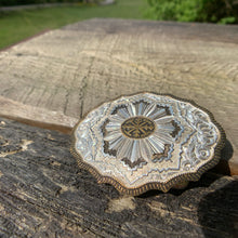 Load image into Gallery viewer, Private Collection Vintage Crumline Heavy Silver Plate on Jewelers Bronze Belt Buckle
