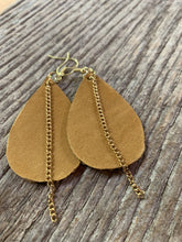 Load image into Gallery viewer, Leather Earrings with Gold Chain Accent